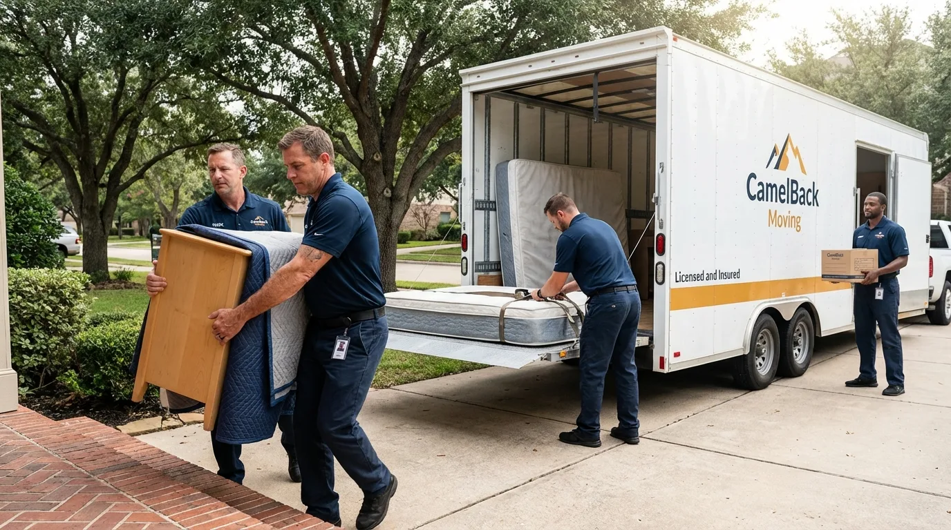Crew loading residential truck for cross-state move from Maxton, NC